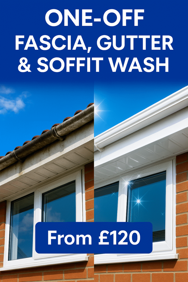 One-Off uPVC Fascia, Gutter & Soffit Wash (2 x elevations - extra elevations priced at £60 per side)